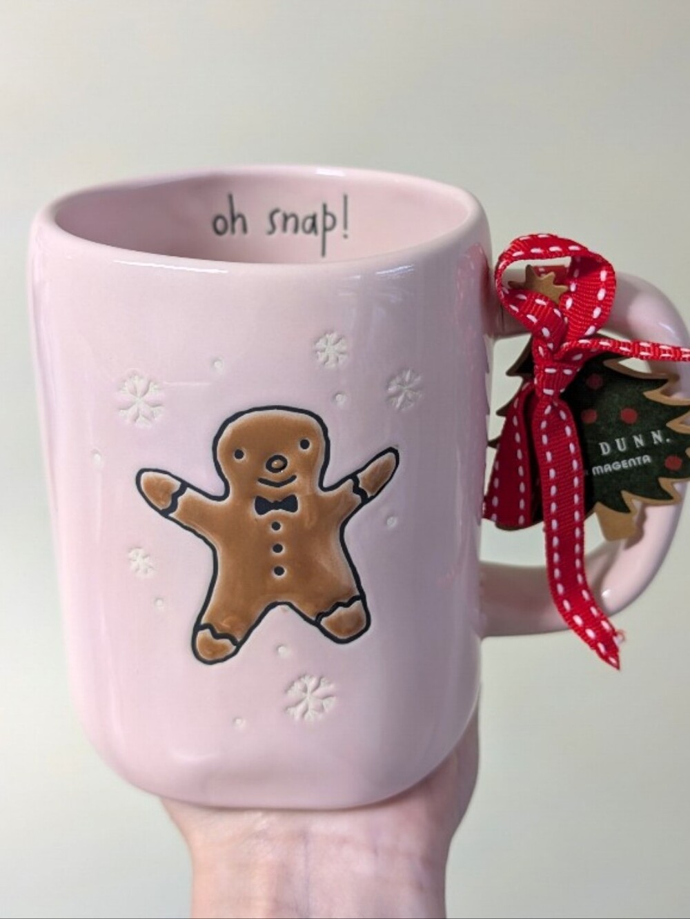 Rae Dunn OH SNAP Christmas Gingerbread Mug, Pale Pink with Snowflake Detail ❄️